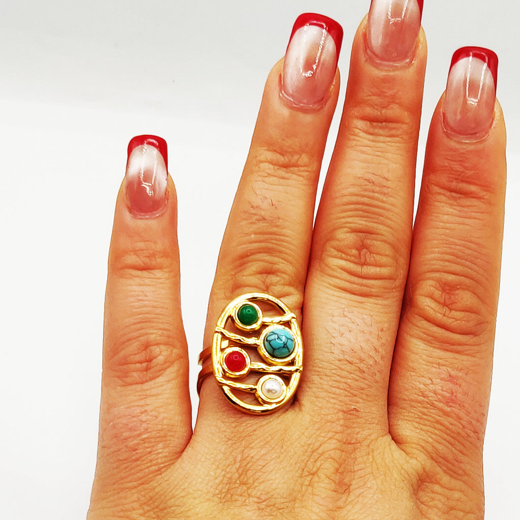 Bague Multi Perles d'imitation Multicolors Luxe