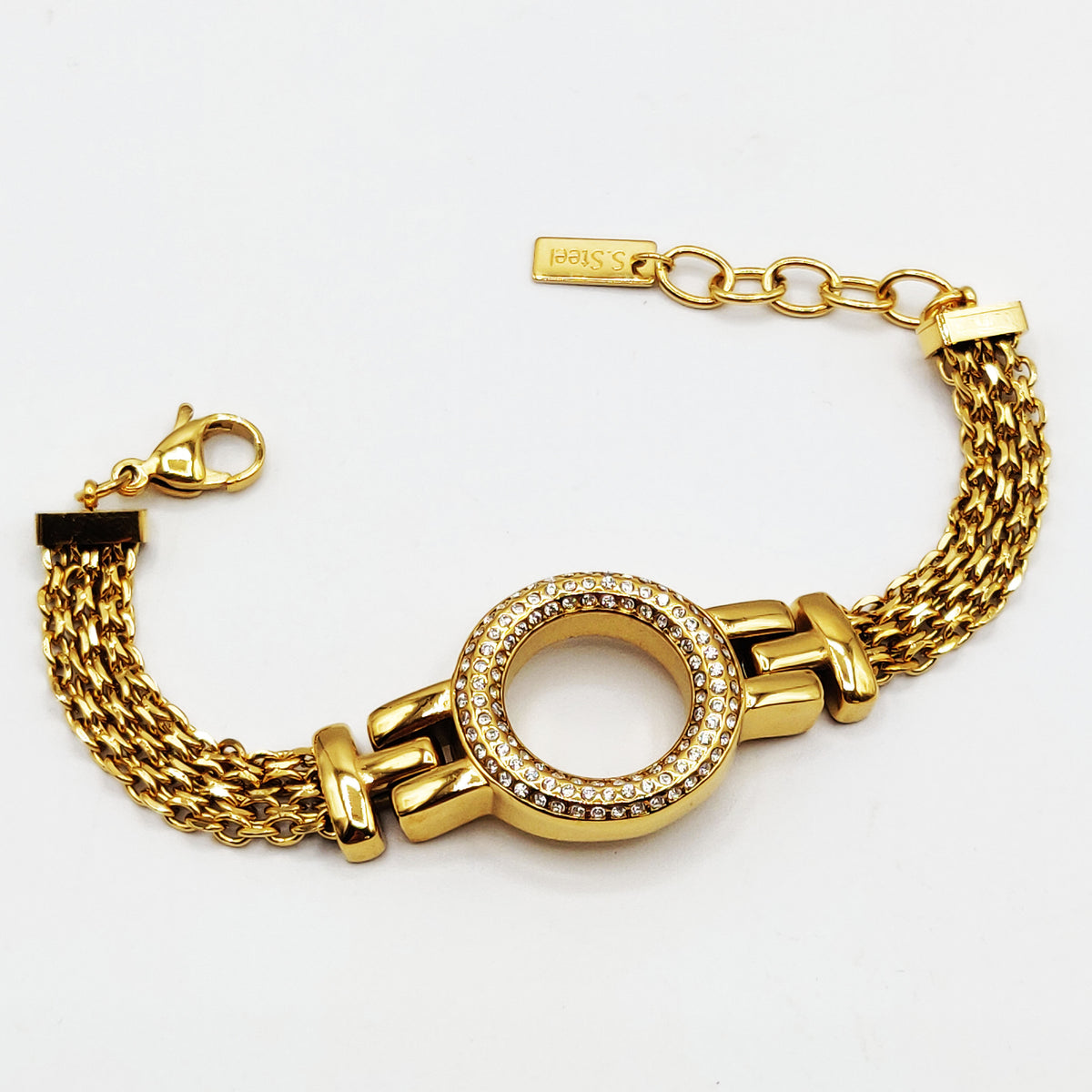 Bracelet Multi Chaîne Cercle Cristaux Luxe