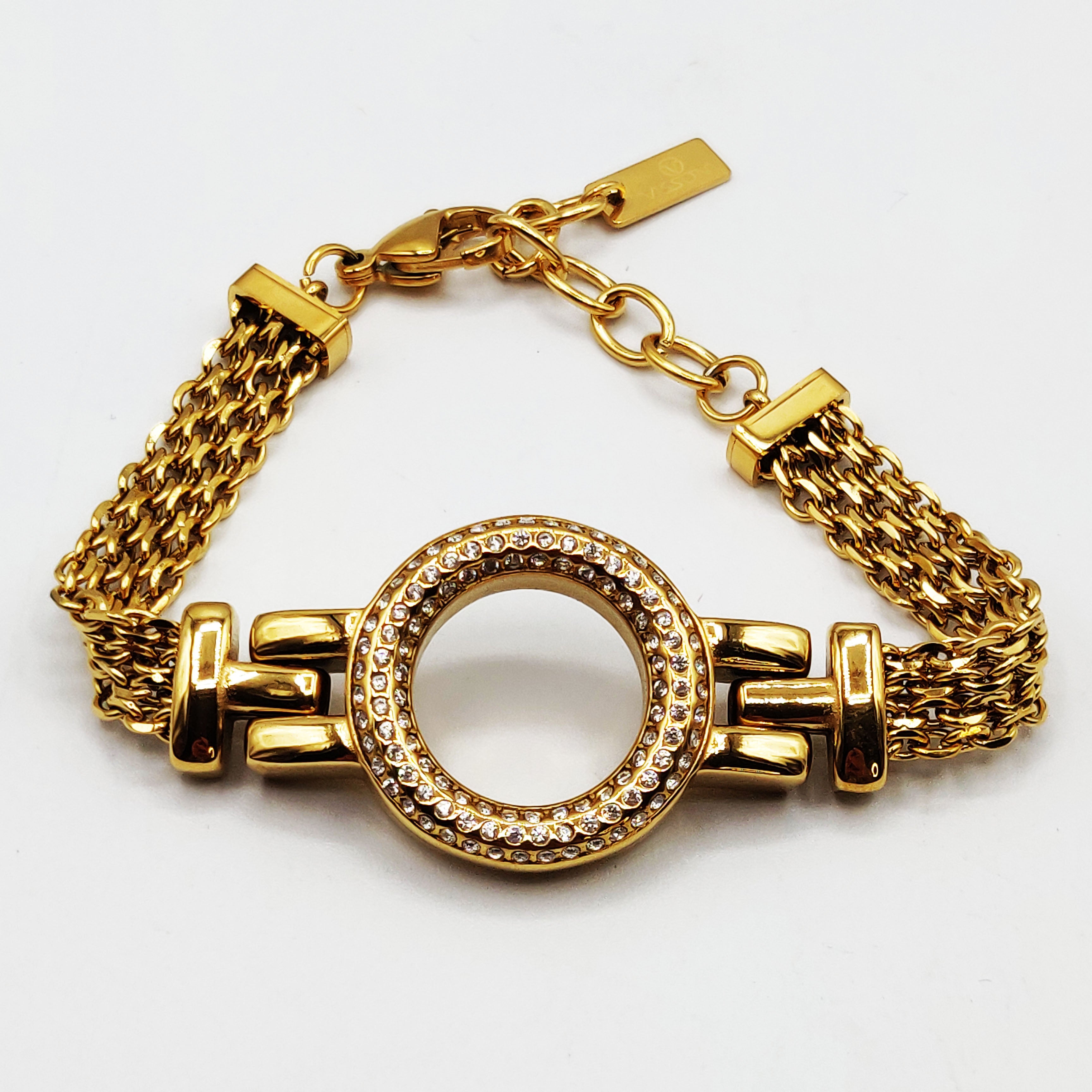 Bracelet Multi Chaîne Cercle Cristaux Luxe