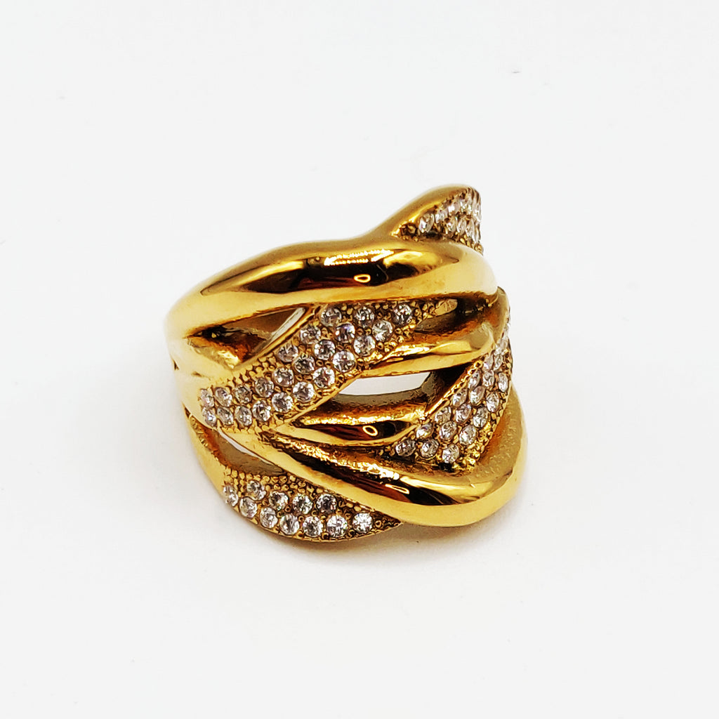 Bague Multi Vagues Croisées Cristaux Luxe