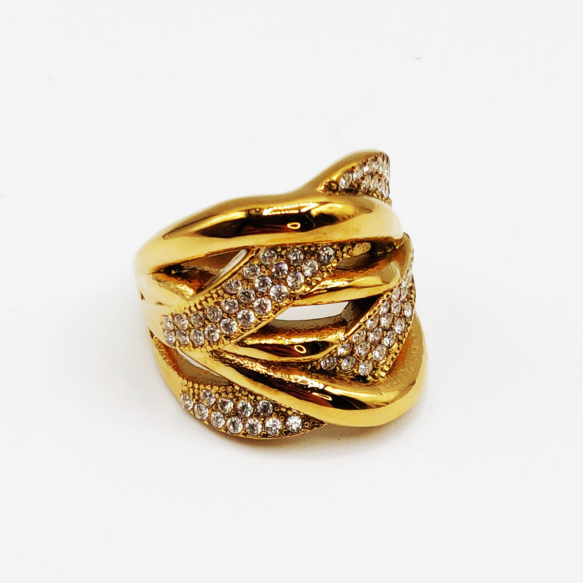 Bague Multi Vagues Croisées Cristaux Luxe