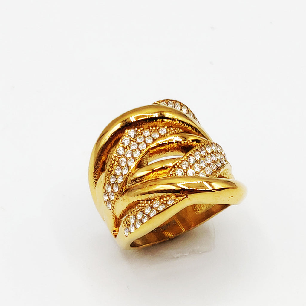 Bague Multi Vagues Croisées Cristaux Luxe