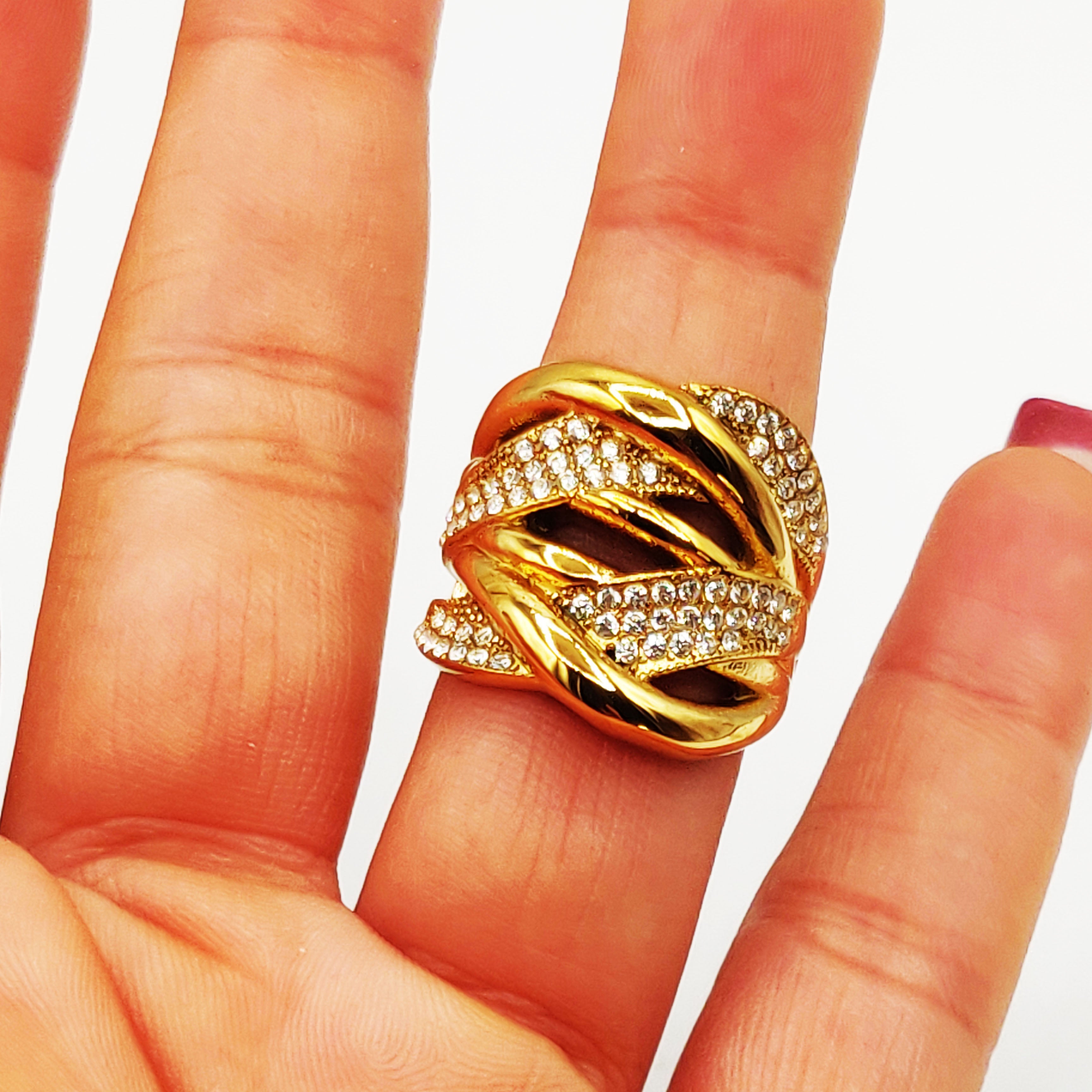 Bague Multi Vagues Croisées Cristaux Luxe