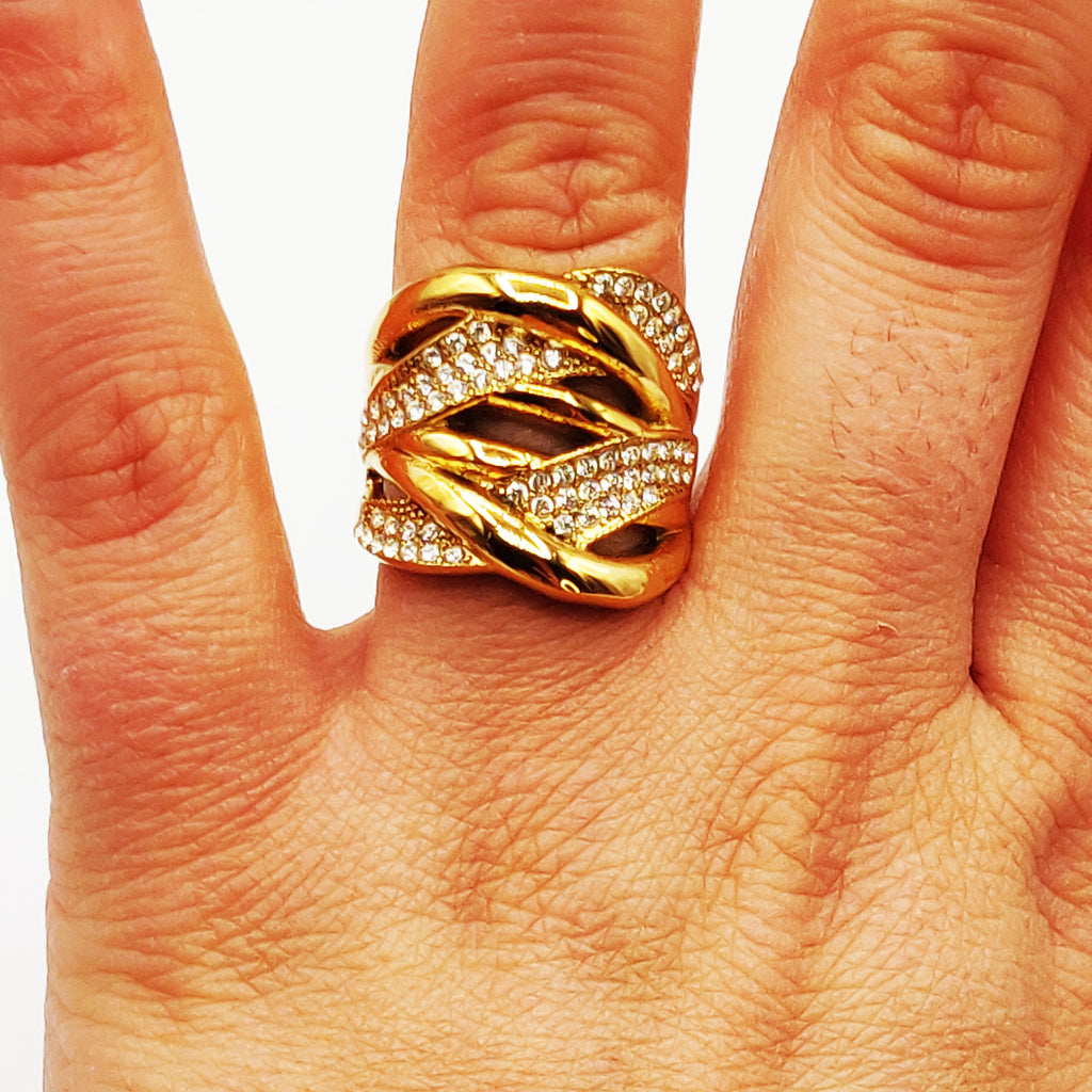 Bague Multi Vagues Croisées Cristaux Luxe