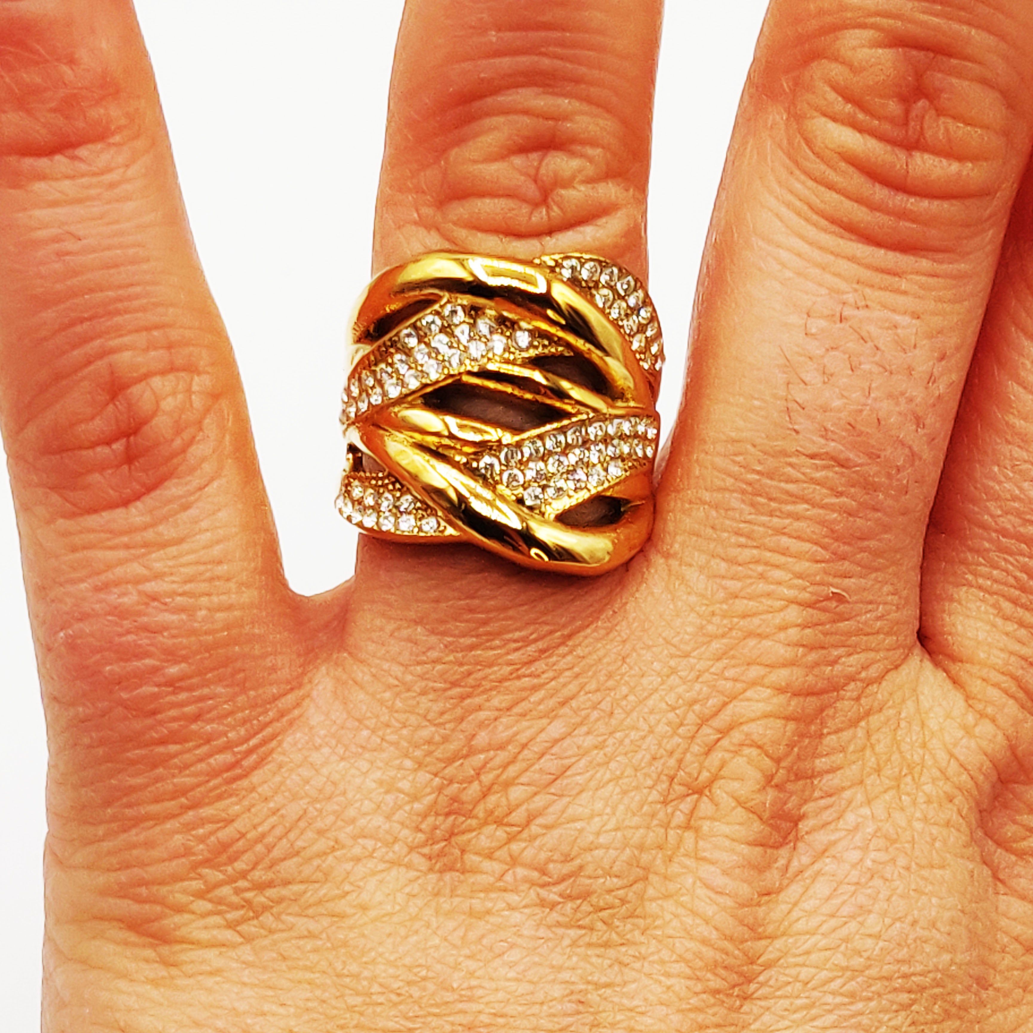 Bague Multi Vagues Croisées Cristaux Luxe