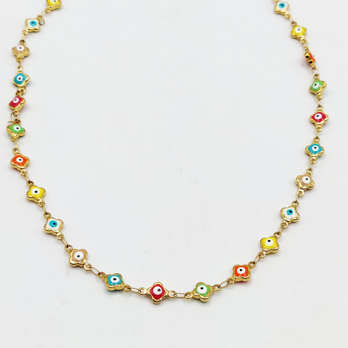 Collier Multi Trèfles Yeux Multicolores Luxe