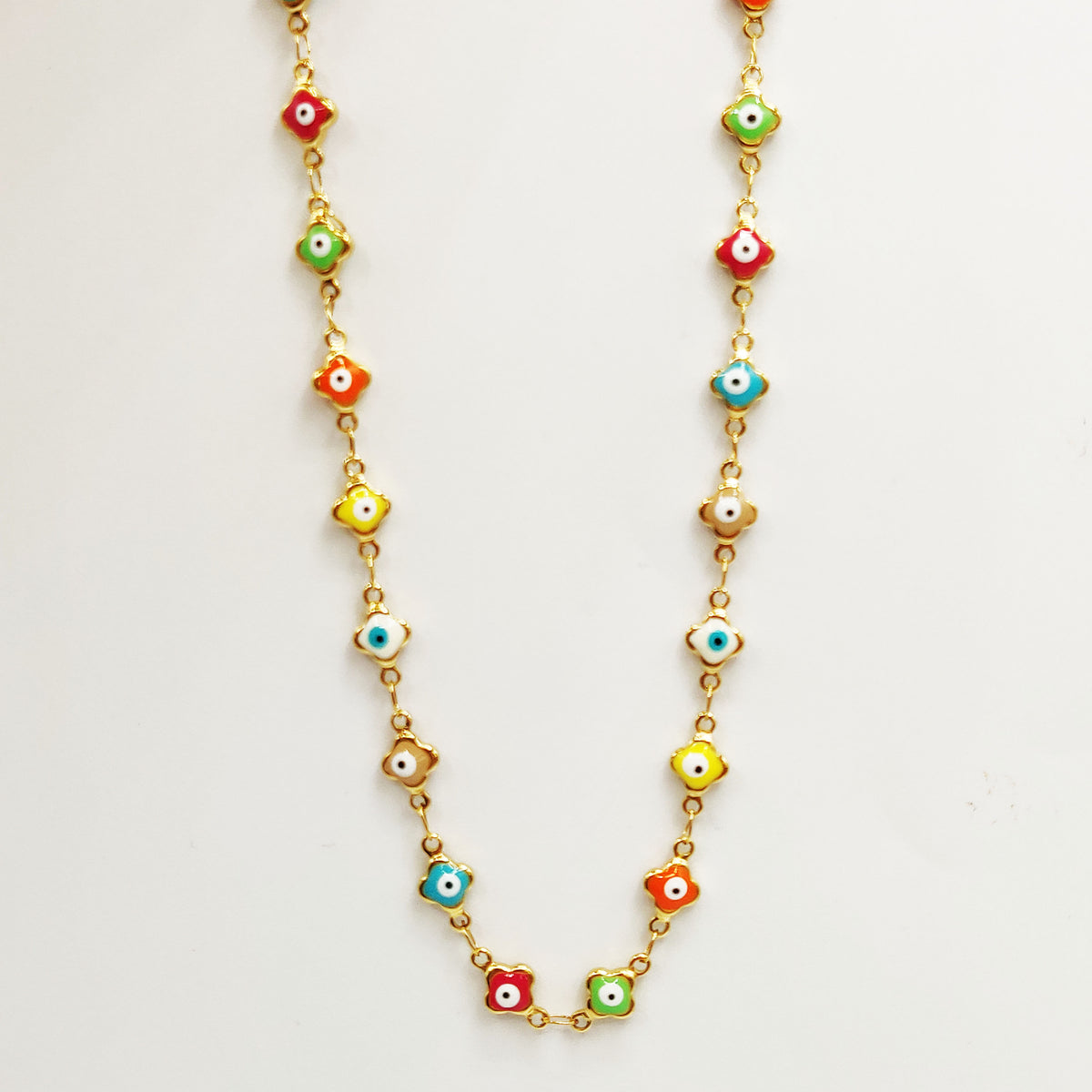 Collier Multi Trèfles Yeux Multicolores Luxe