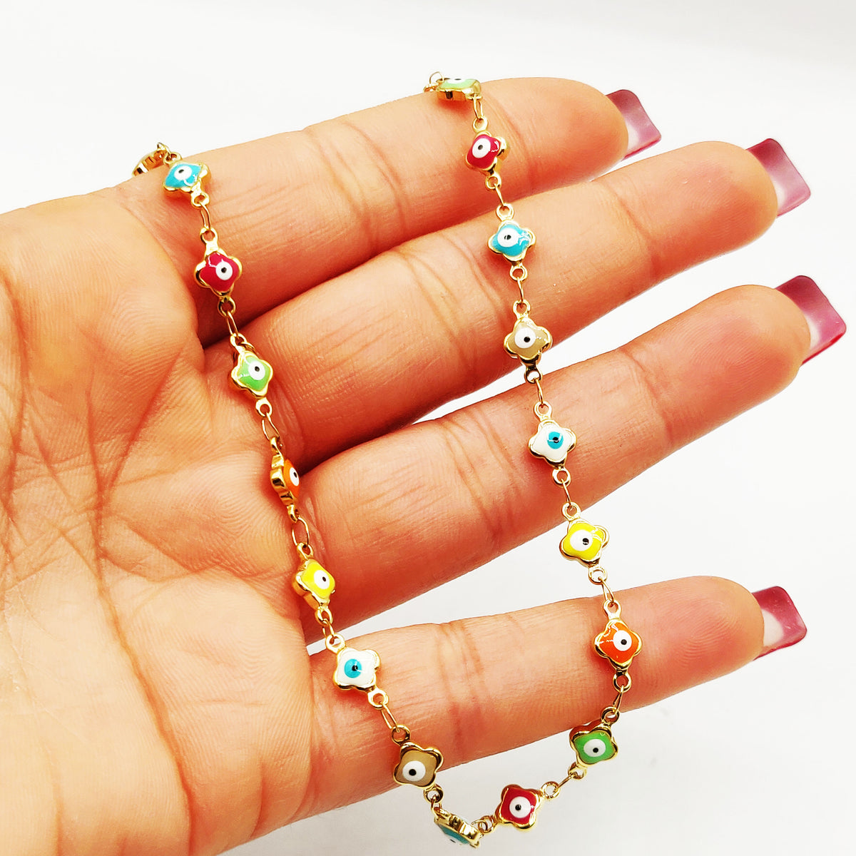 Collier Multi Trèfles Yeux Multicolores Luxe