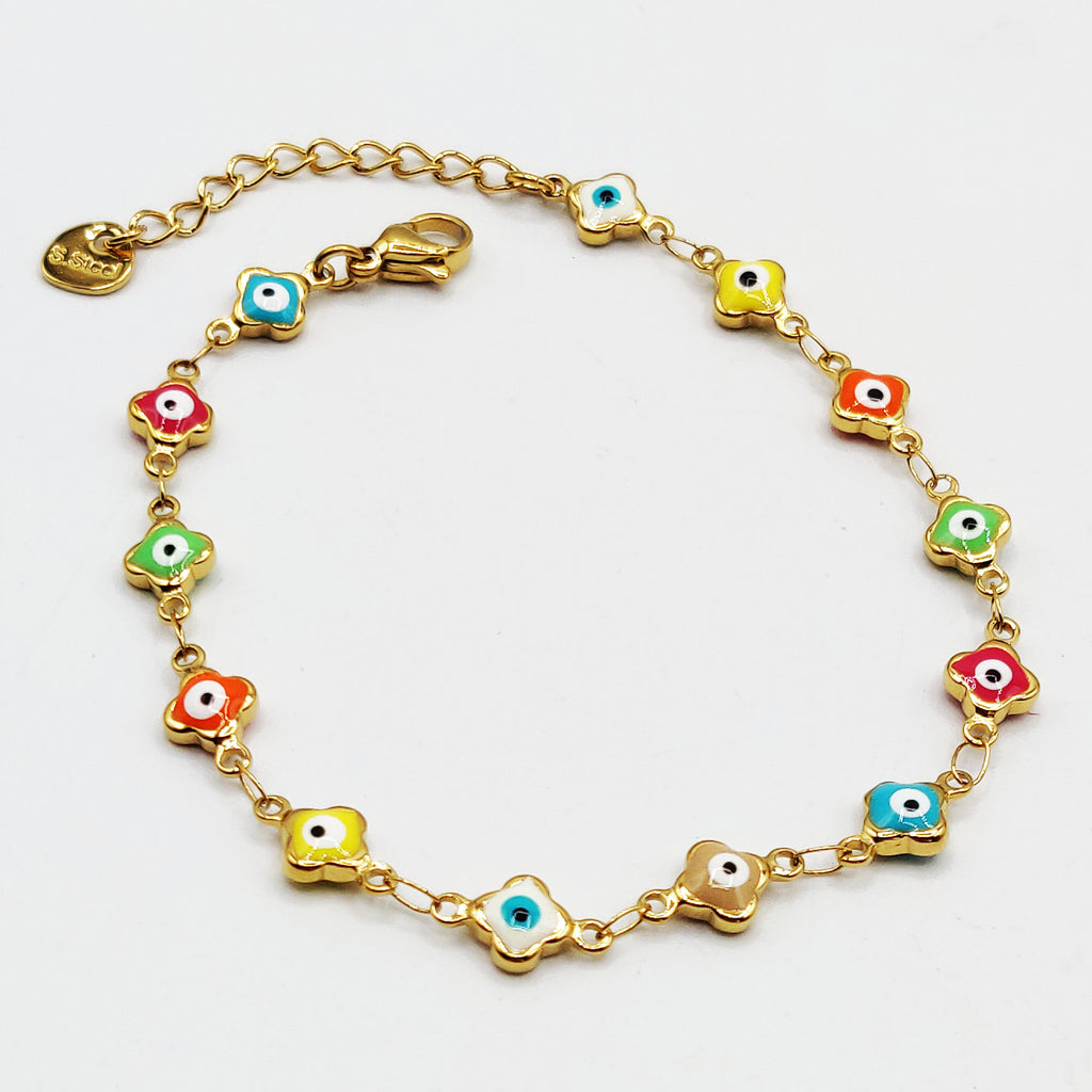 Bracelet Multi Trèfles Yeux Multicolores Luxe