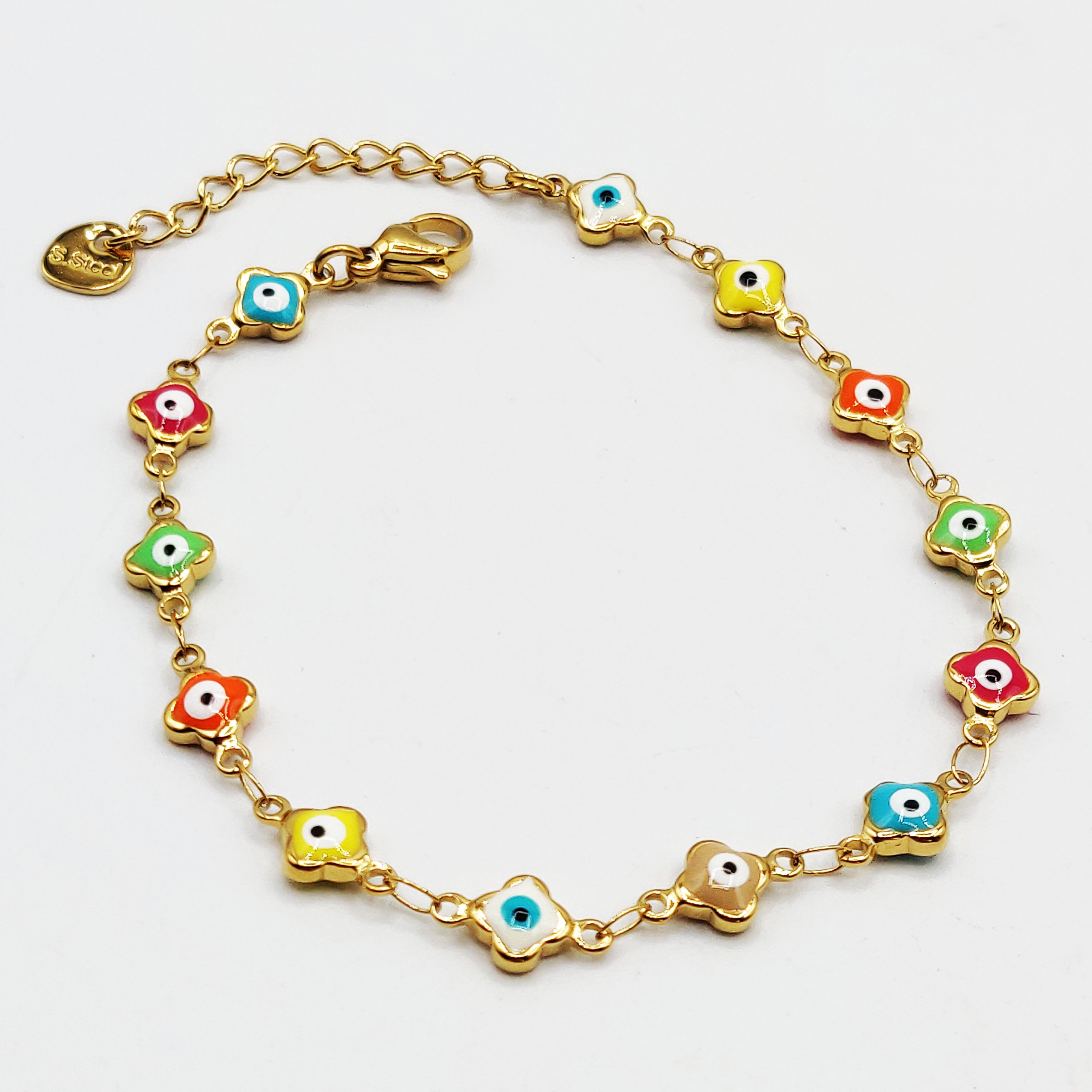 Bracelet Multi Trèfles Yeux Multicolores Luxe