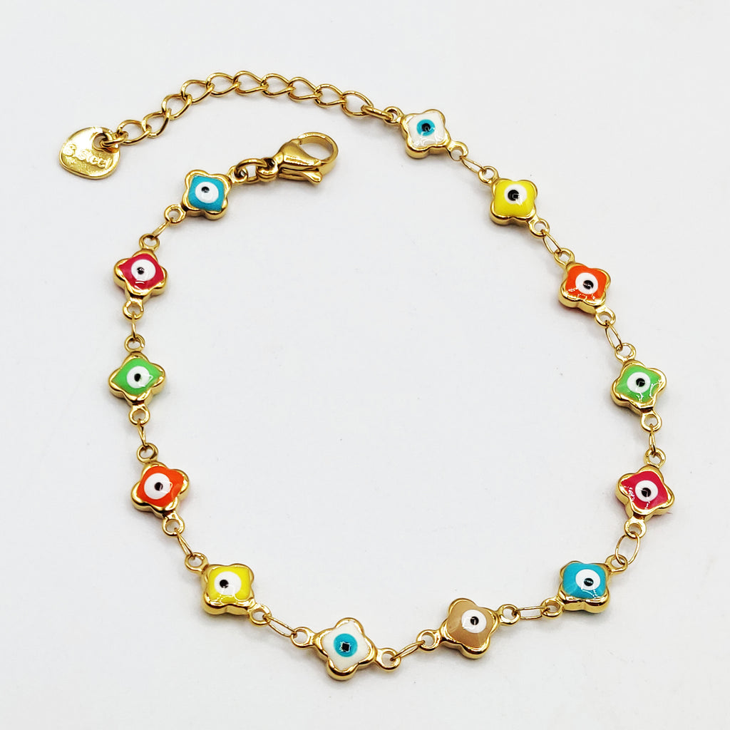 Bracelet Multi Trèfles Yeux Multicolores Luxe