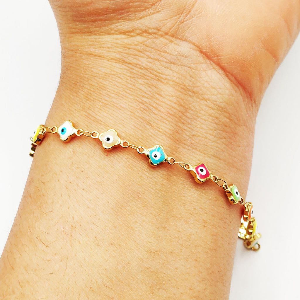 Bracelet Multi Trèfles Yeux Multicolores Luxe