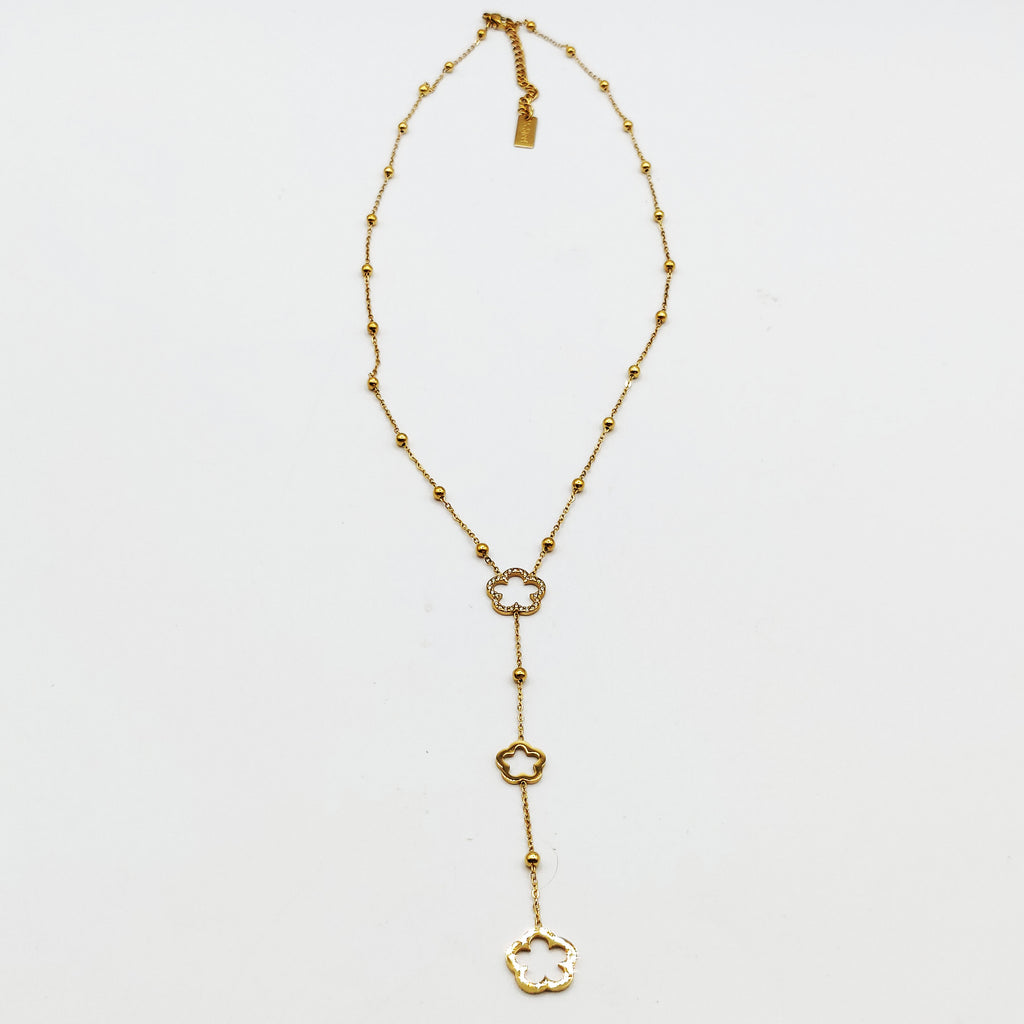Collier Marguerites Creuses Cristaux Luxe Descendant