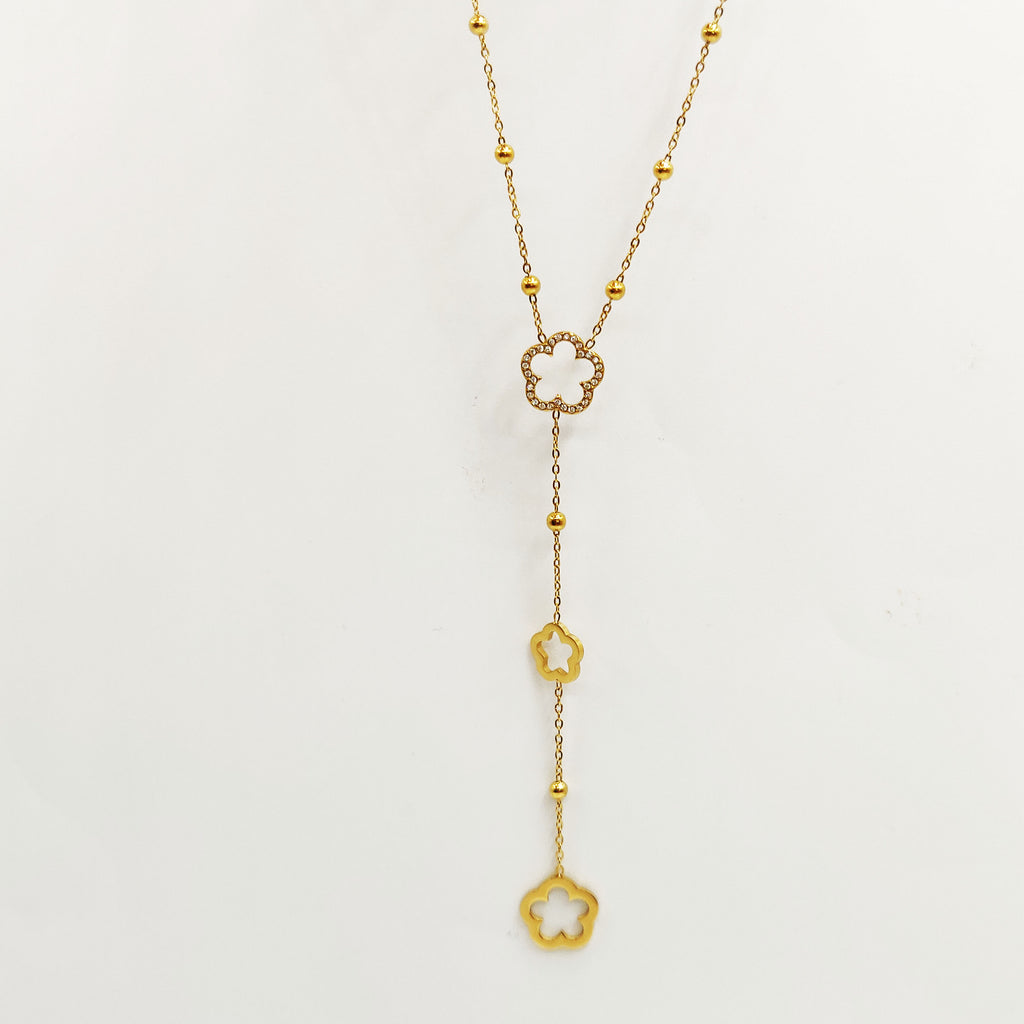 Collier Marguerites Creuses Cristaux Luxe Descendant