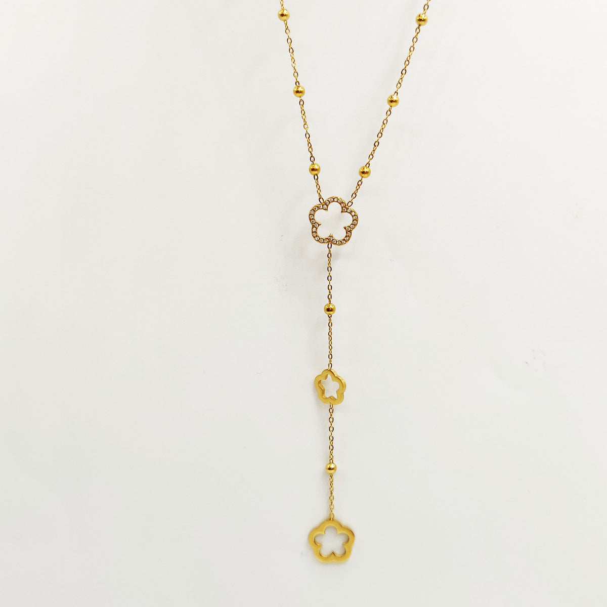 Collier Marguerites Creuses Cristaux Luxe Descendant