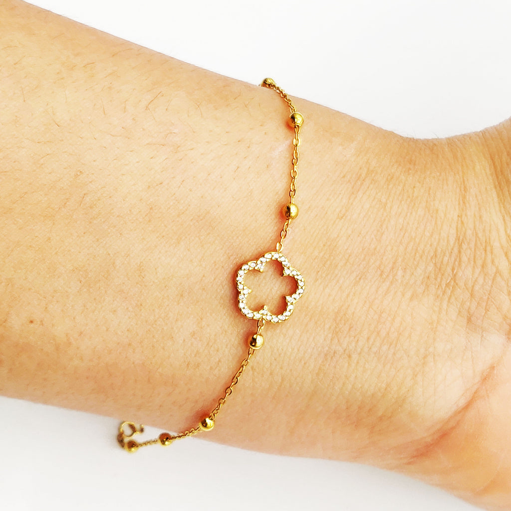 Bracelet Marguerites Creuses Cristaux Luxe