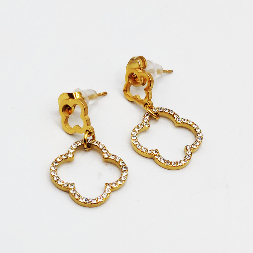 Boucles d'oreilles Double Trèfles Creux Cristaux Luxe