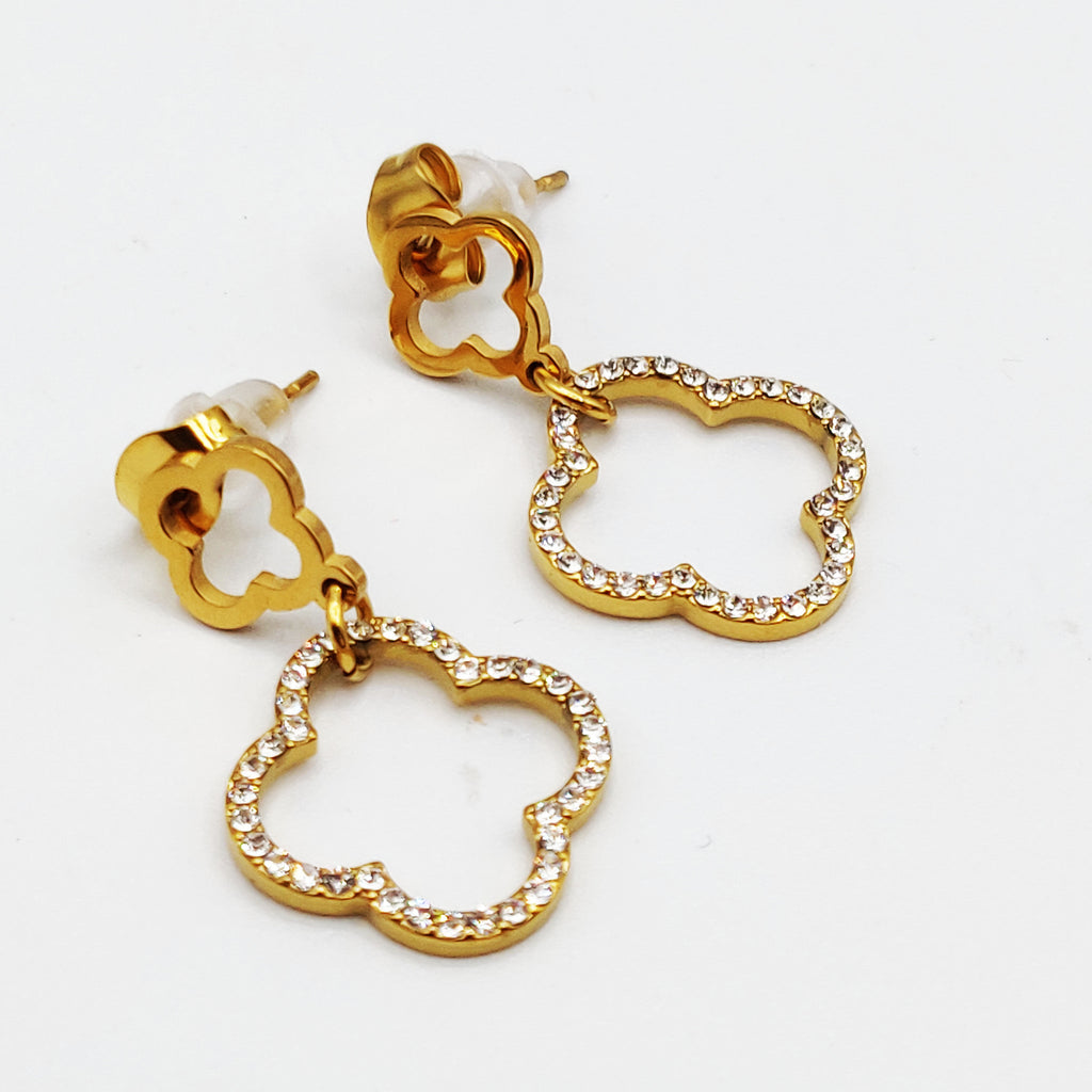 Boucles d'oreilles Double Trèfles Creux Cristaux Luxe