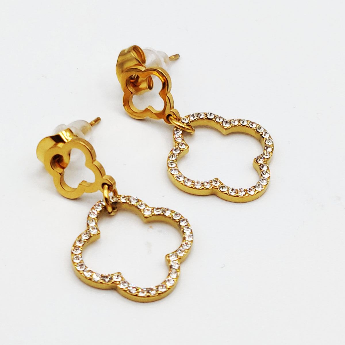 Boucles d'oreilles Double Trèfles Creux Cristaux Luxe