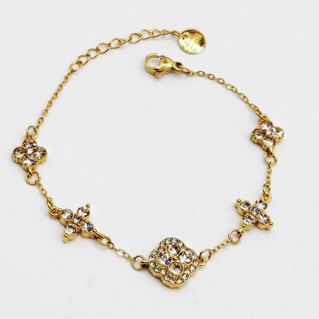 Bracelet Trèfles en Cristaux Tour Cristaux Luxe Doré