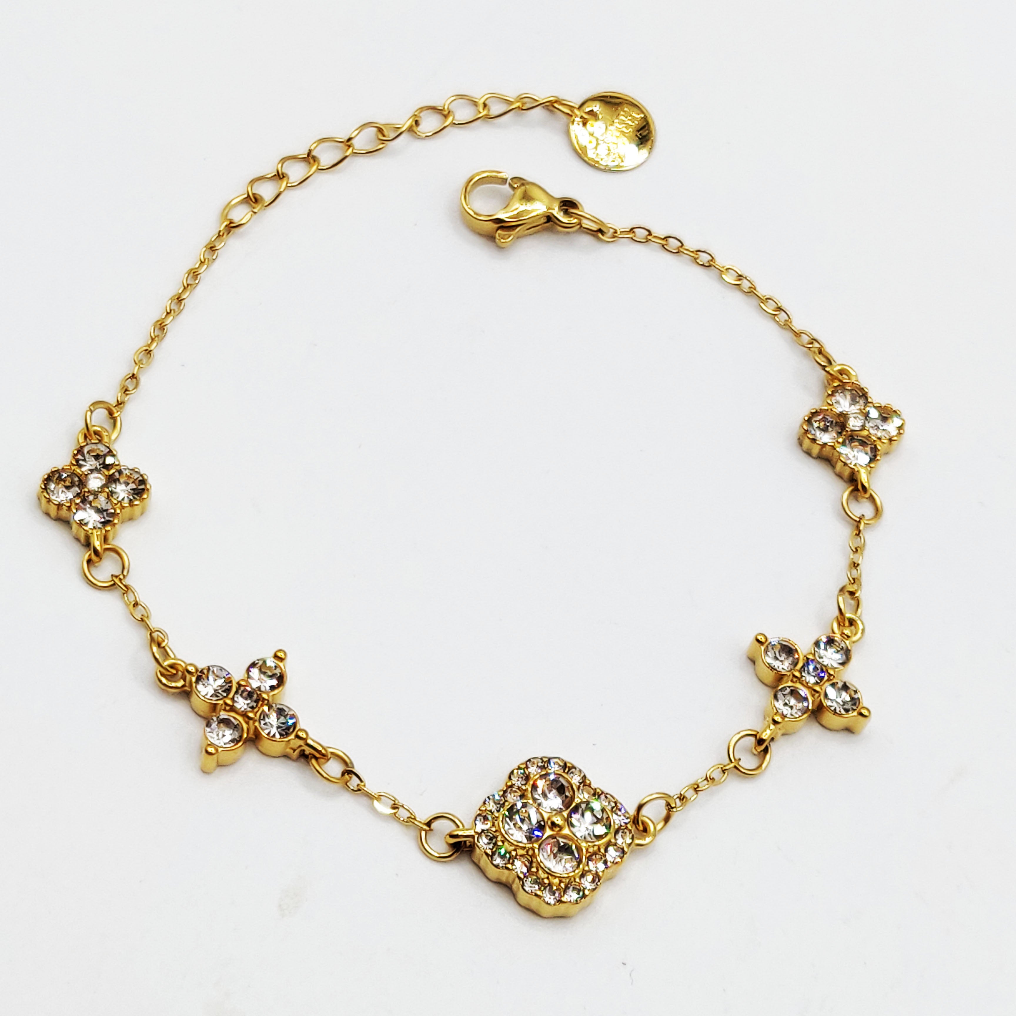 Bracelet Trèfles en Cristaux Tour Cristaux Luxe Doré
