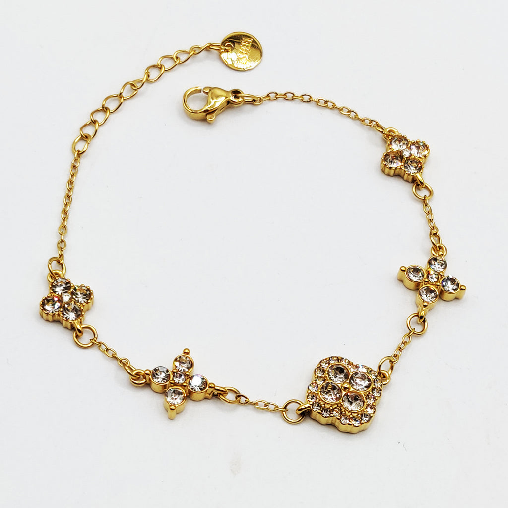 Bracelet Trèfles en Cristaux Tour Cristaux Luxe Doré