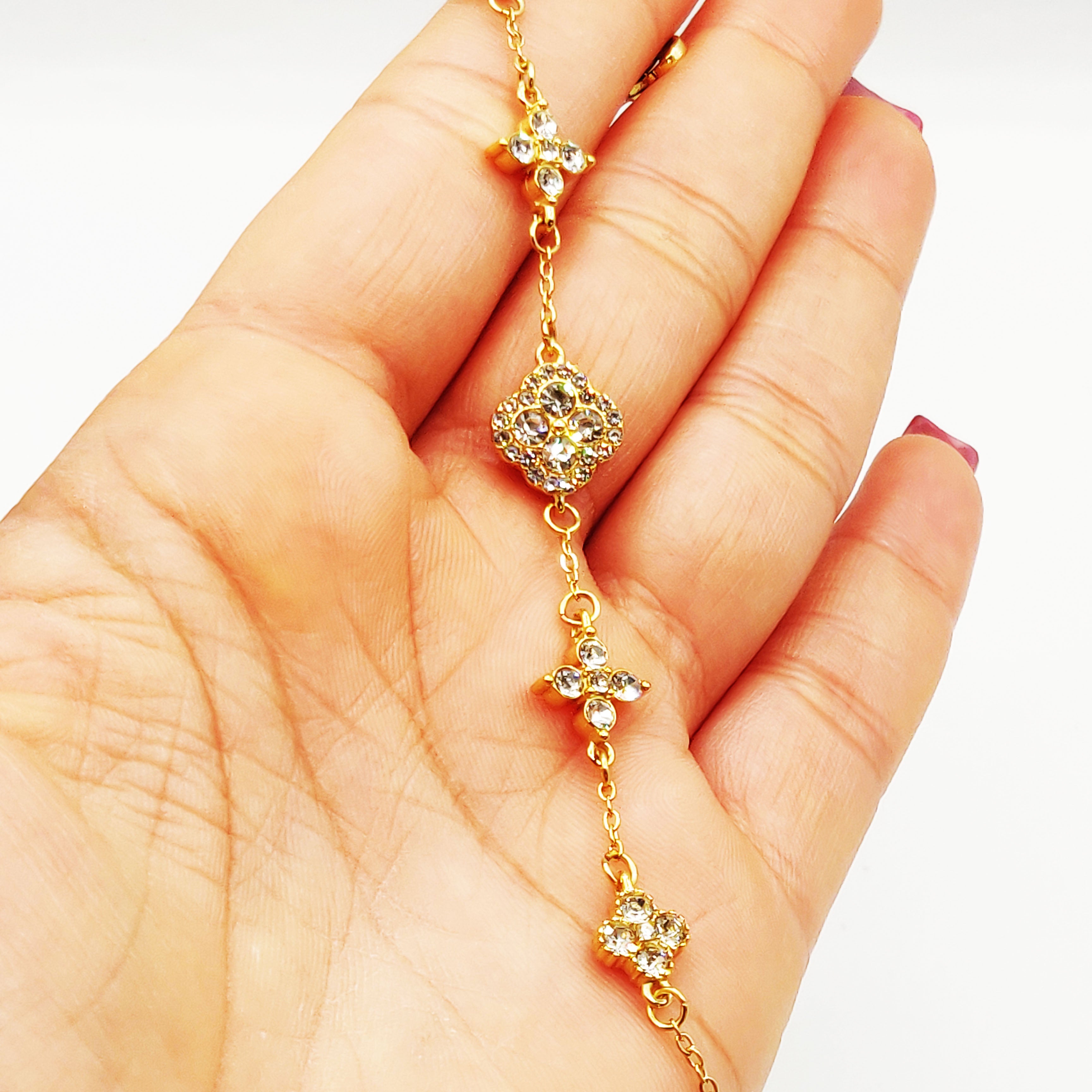 Bracelet Trèfles en Cristaux Tour Cristaux Luxe Doré