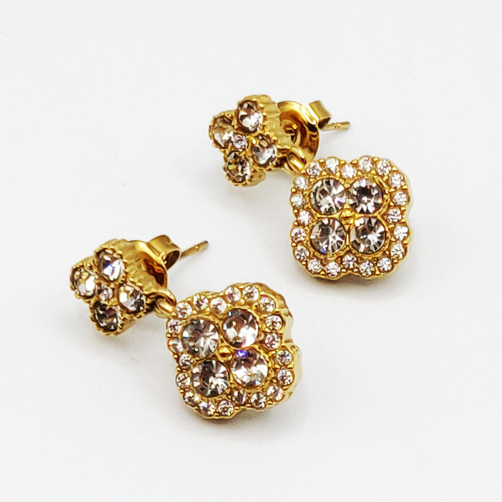 Boucles d'oreilles Trèfles en Cristaux Tour Cristaux Luxe Doré