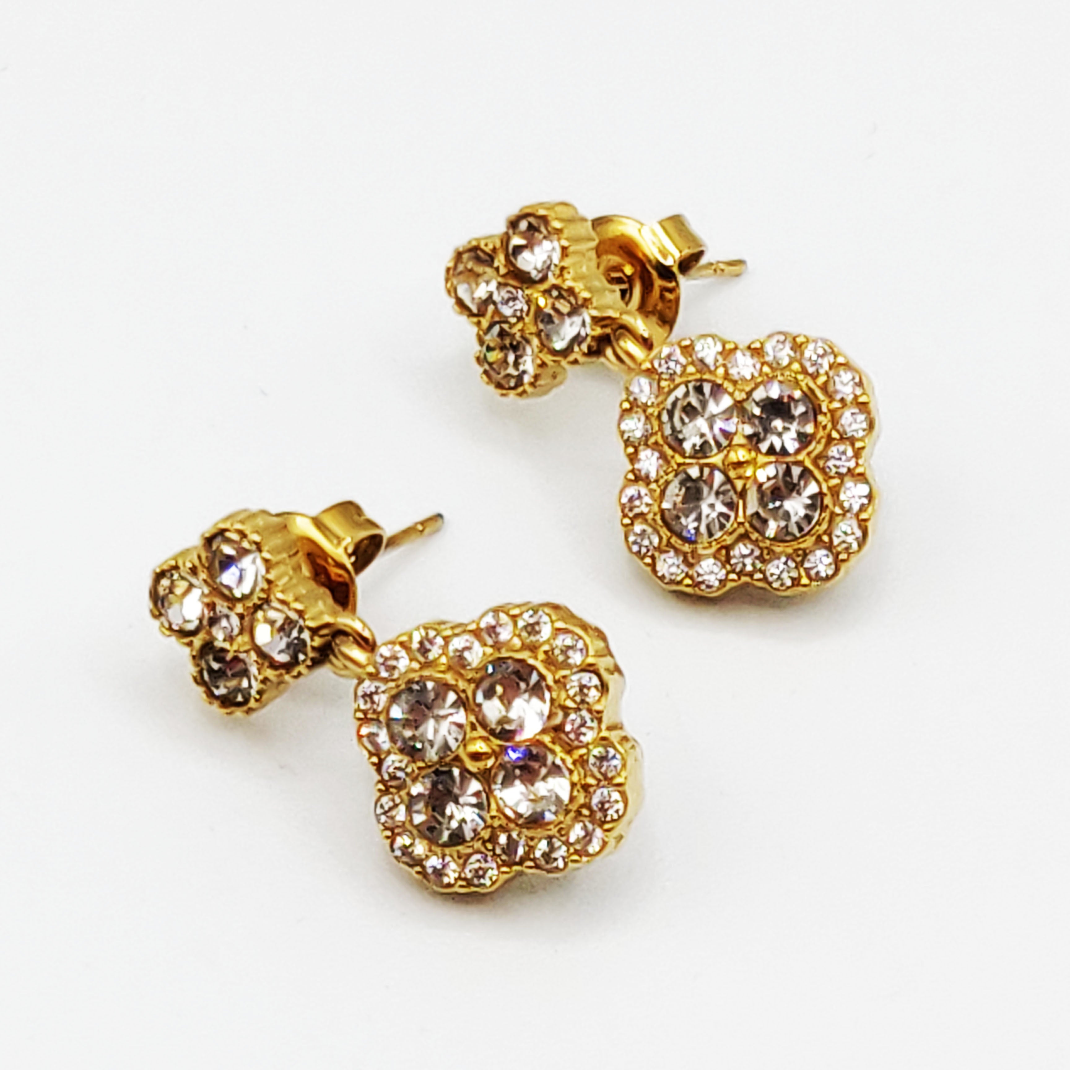 Boucles d'oreilles Trèfles en Cristaux Tour Cristaux Luxe Doré