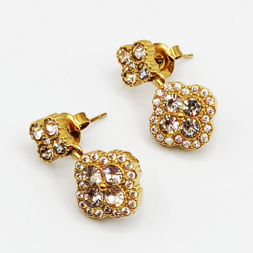 Boucles d'oreilles Trèfles en Cristaux Tour Cristaux Luxe Doré