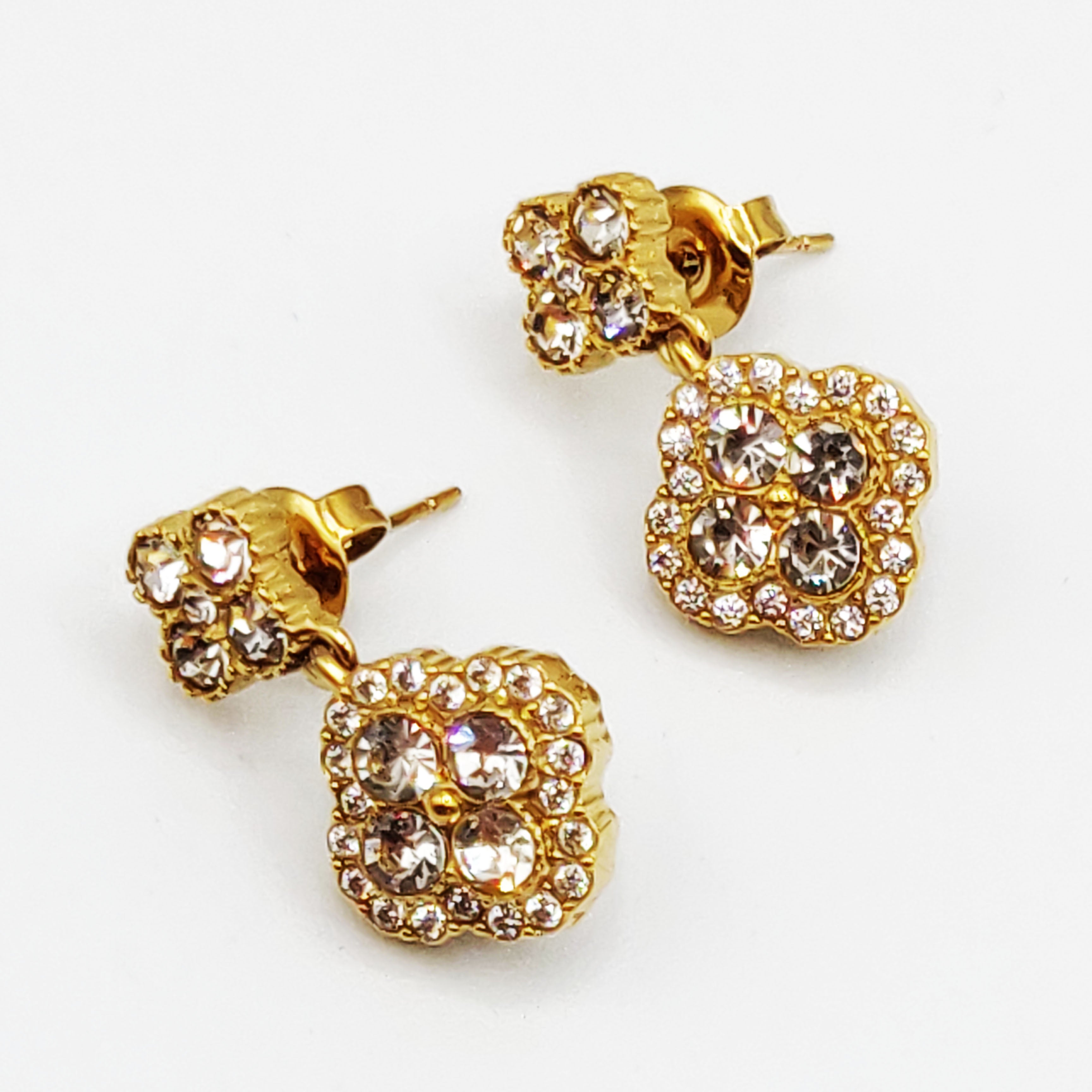 Boucles d'oreilles Trèfles en Cristaux Tour Cristaux Luxe Doré
