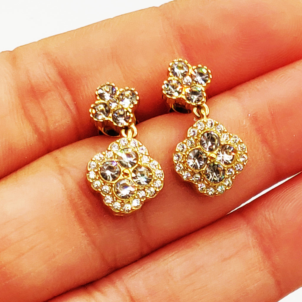 Boucles d'oreilles Trèfles en Cristaux Tour Cristaux Luxe Doré