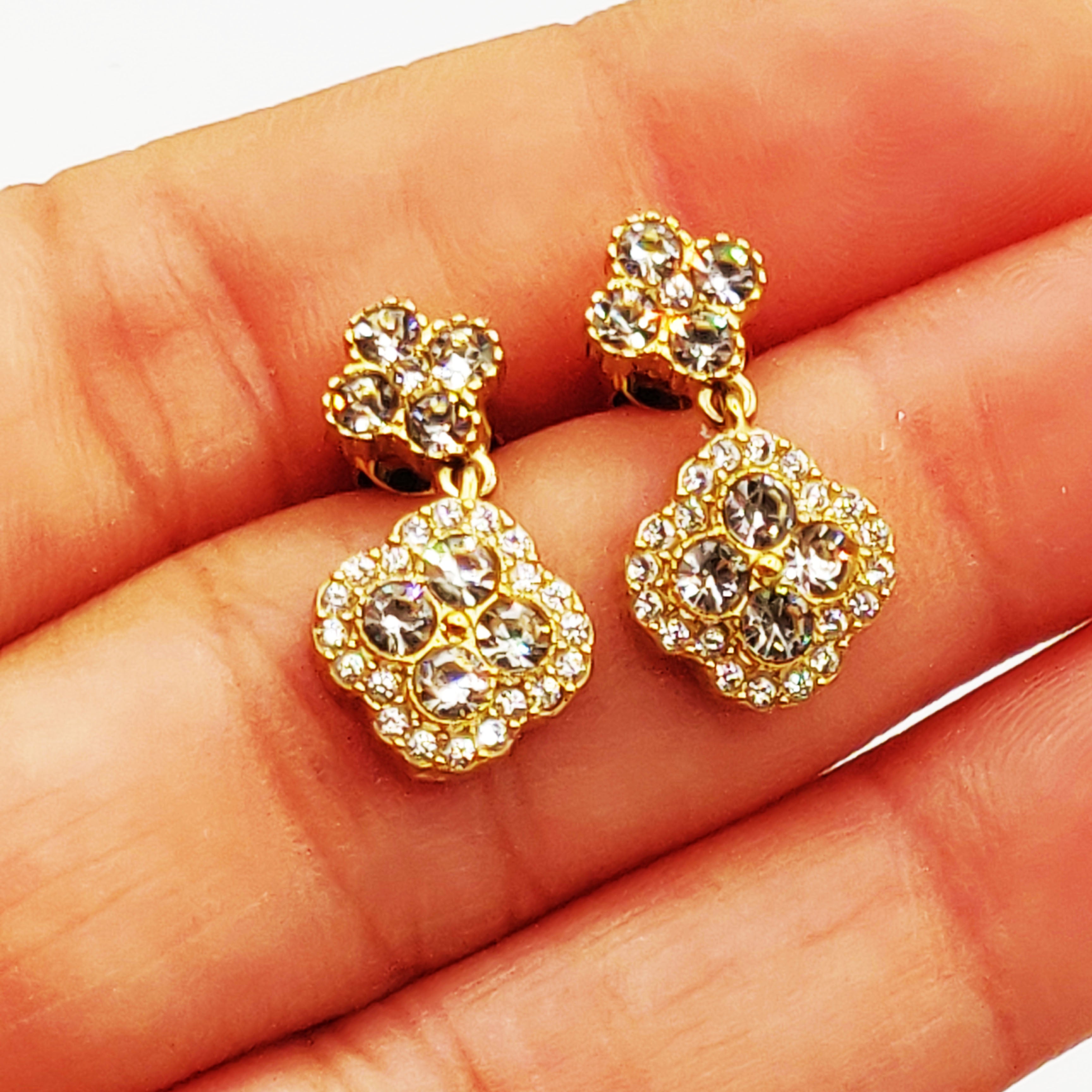 Boucles d'oreilles Trèfles en Cristaux Tour Cristaux Luxe Doré