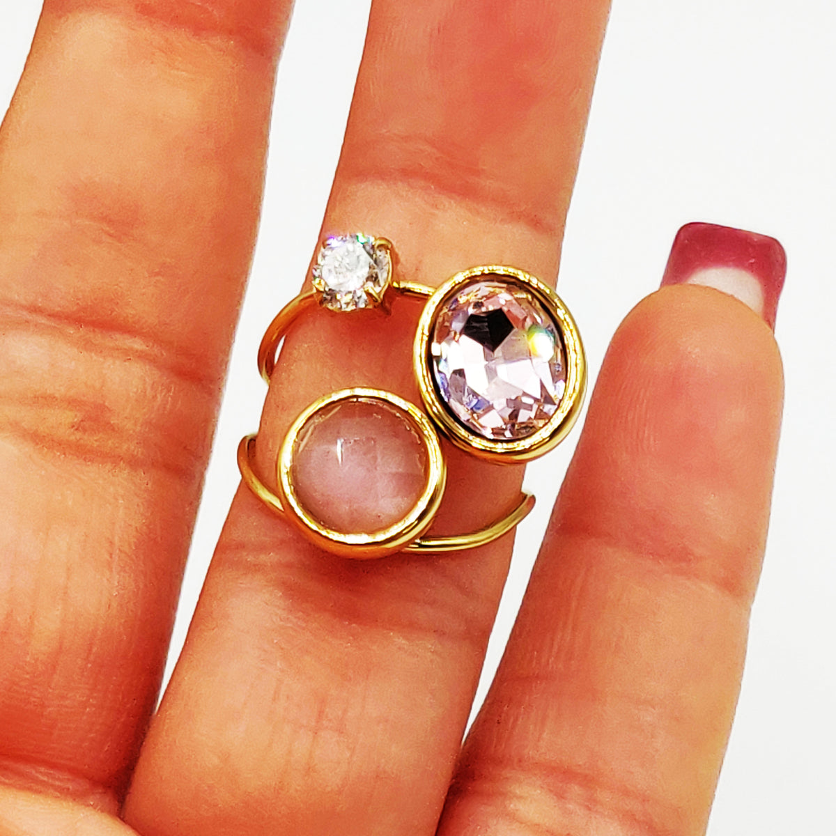 Bague Pierre et Cristal Rose Luxe