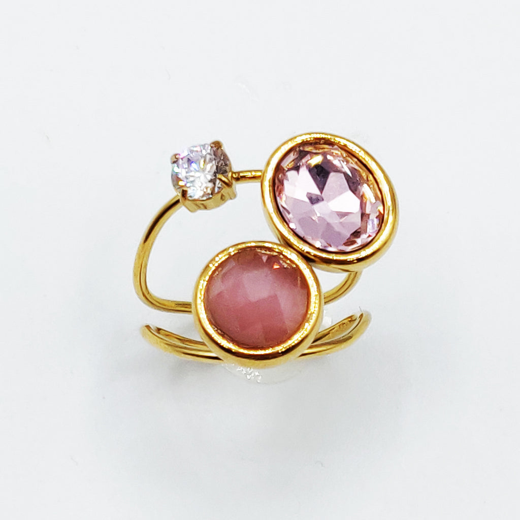 Bague Pierre et Cristal Rose Luxe