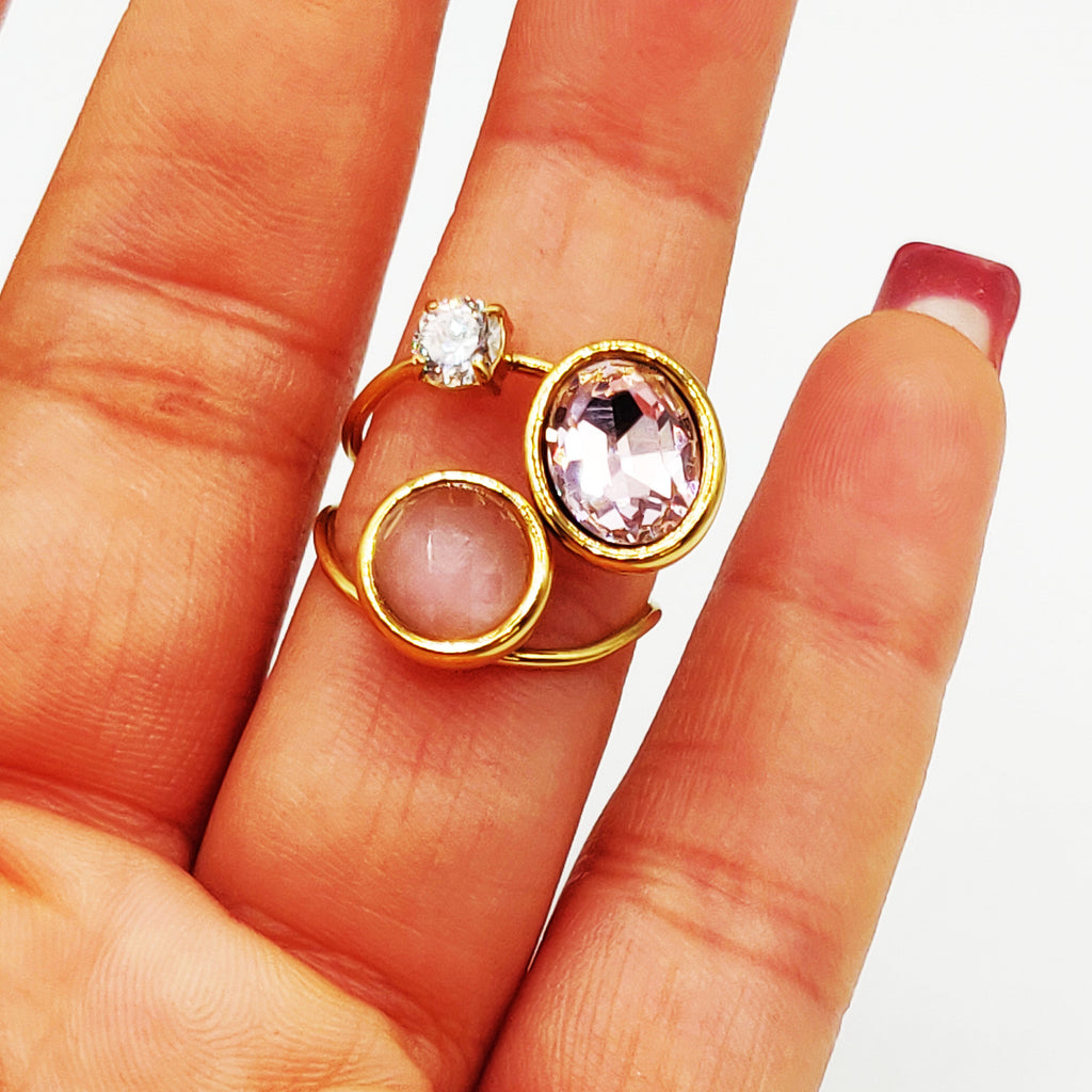 Bague Pierre et Cristal Rose Luxe