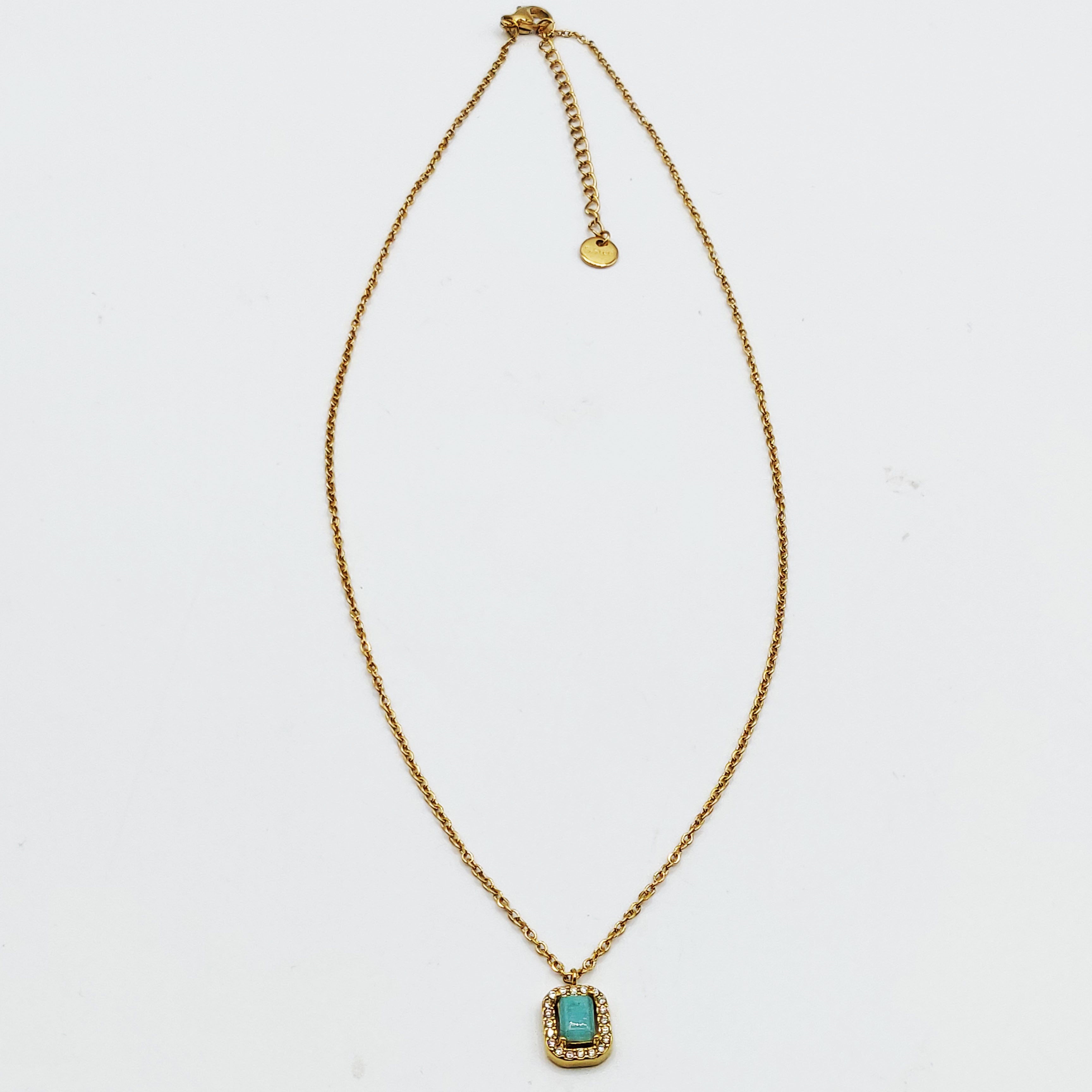 Collier Pierre Rectangle Vert Pastel Tour Cristaux Luxe