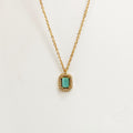 Collier Pierre Rectangle Vert Pastel Tour Cristaux Luxe