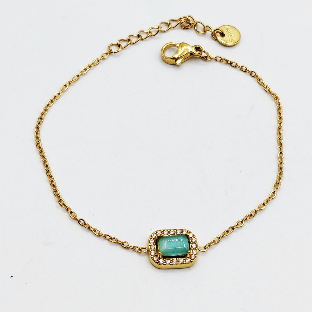 Bracelet Pierre Rectangle Vert Pastel Tour Cristaux Luxe
