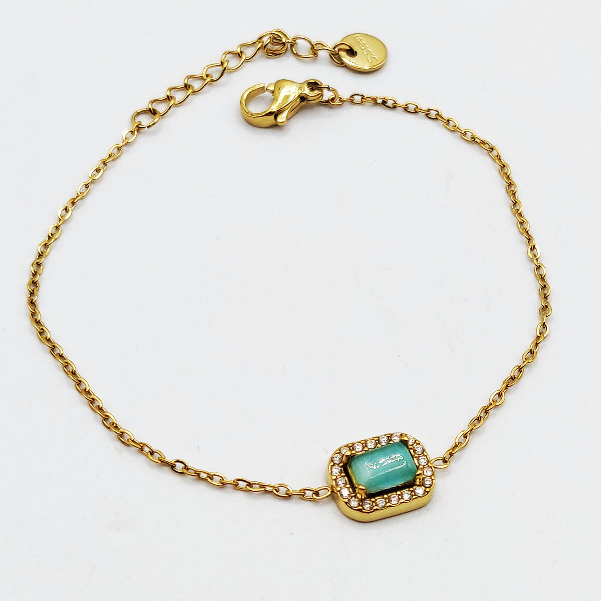 Bracelet Pierre Rectangle Vert Pastel Tour Cristaux Luxe