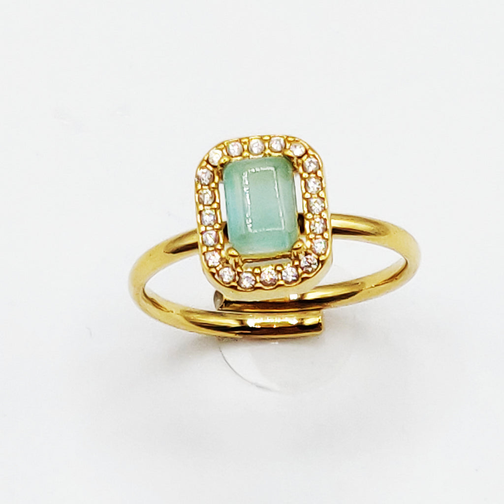 Bague Pierre Rectangle Vert Pastel Tour Cristaux Luxe