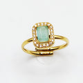 Bague Pierre Rectangle Vert Pastel Tour Cristaux Luxe
