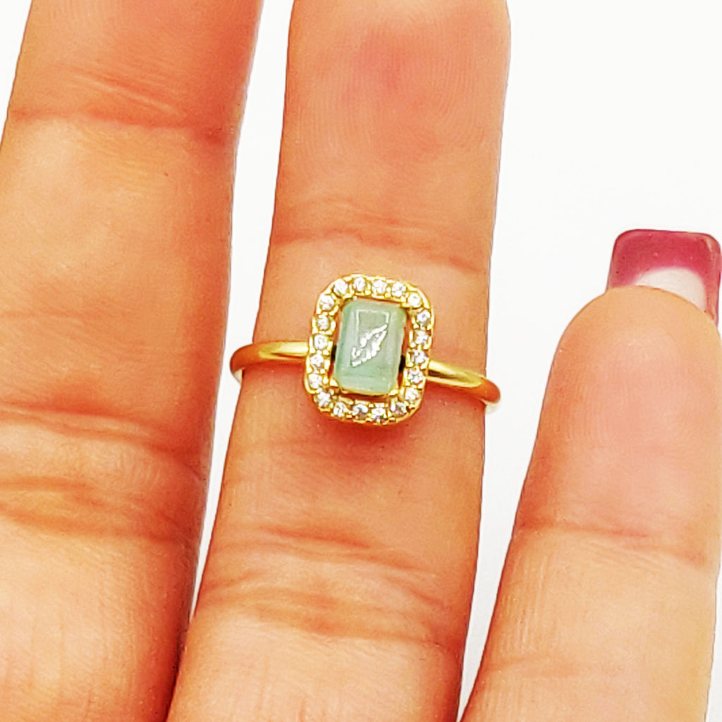 Bague Pierre Rectangle Vert Pastel Tour Cristaux Luxe