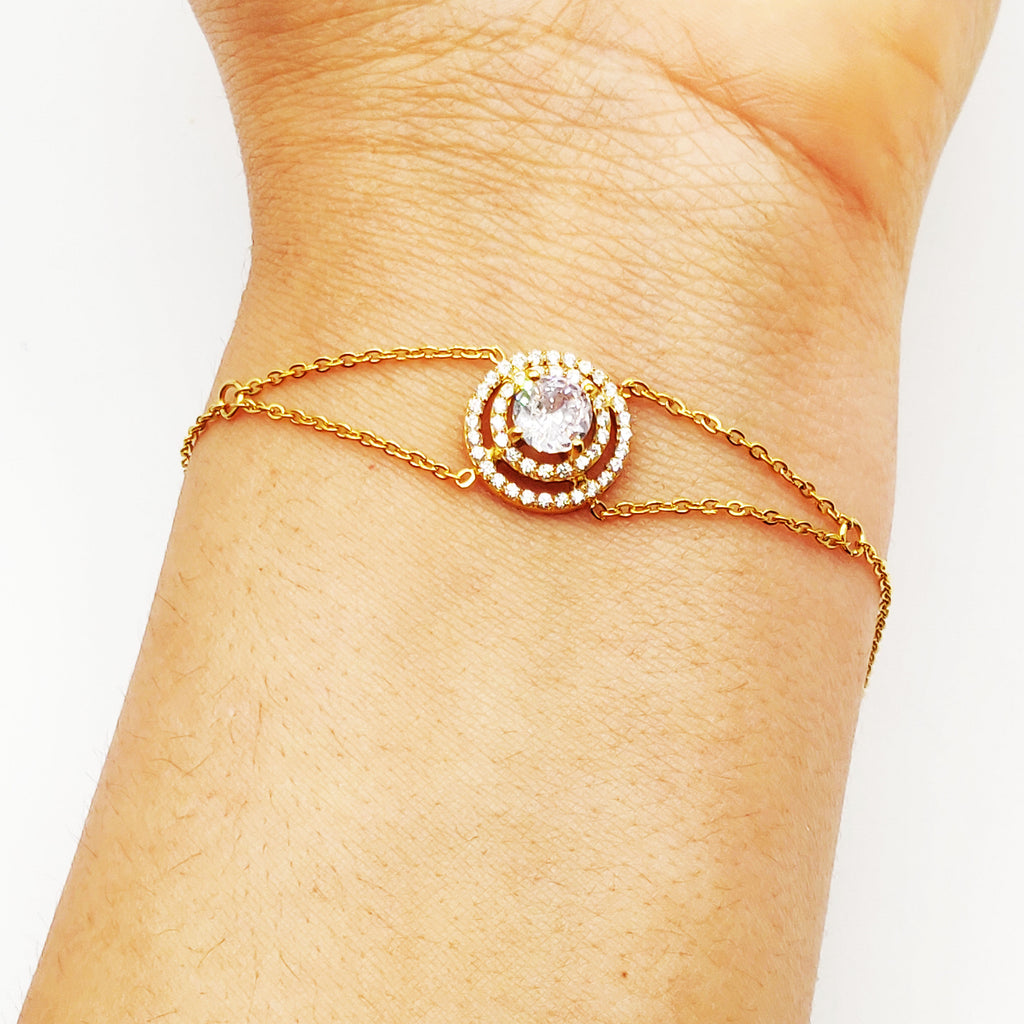 Bracelet Gros Cristal Rond Double Tour Cristaux Luxe