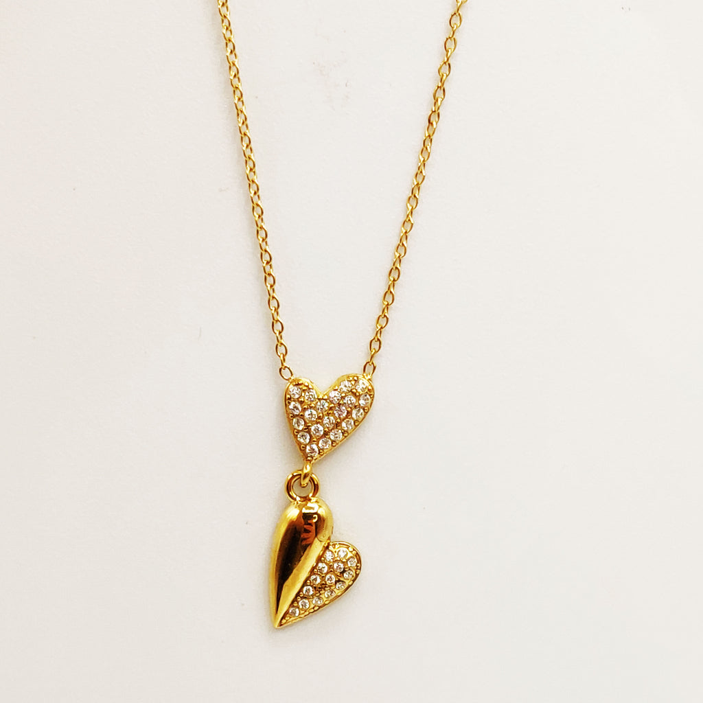 Collier Double Coeurs Bombé et Cristaux Luxe