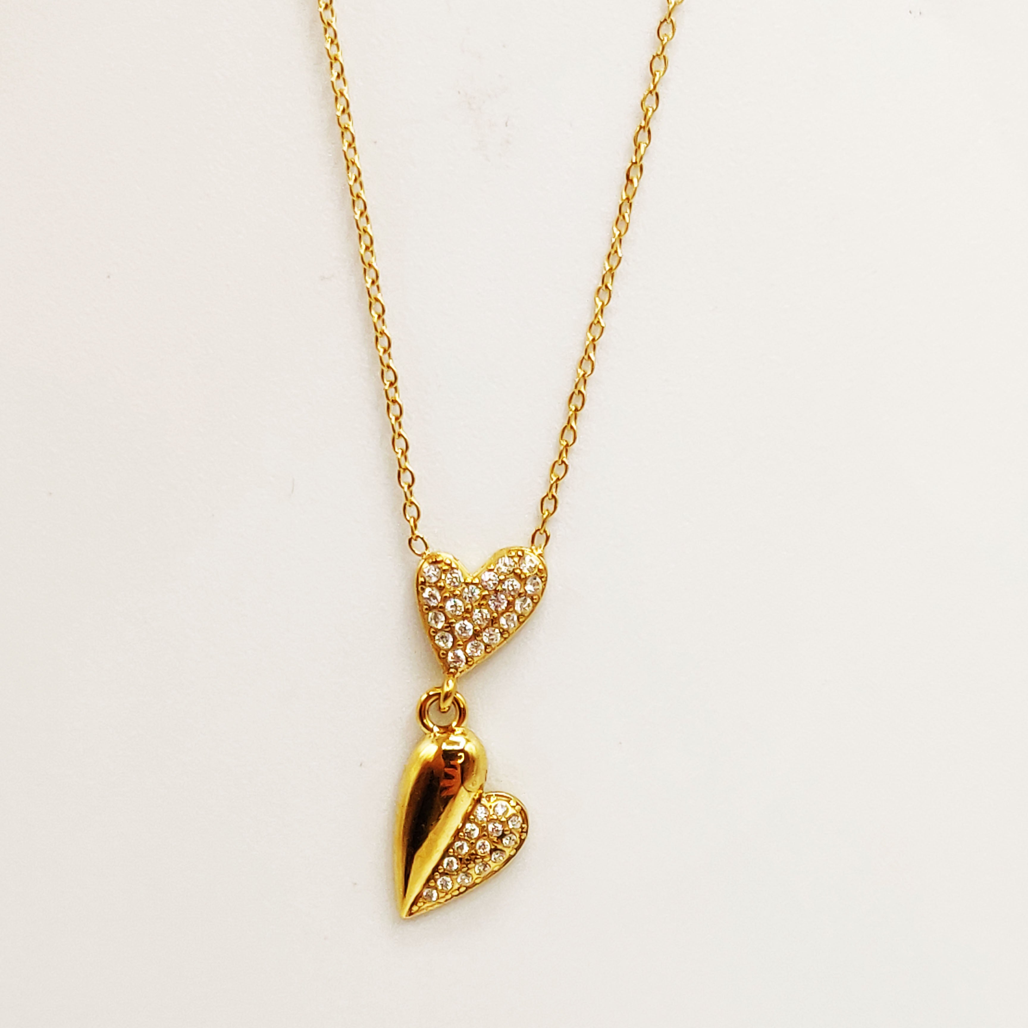 Collier Double Coeurs Bombé et Cristaux Luxe