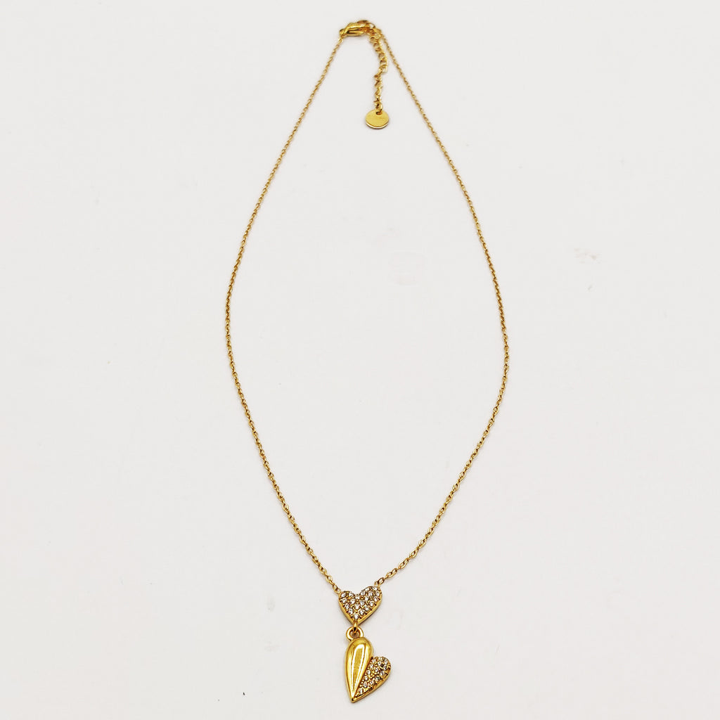 Collier Double Coeurs Bombé et Cristaux Luxe