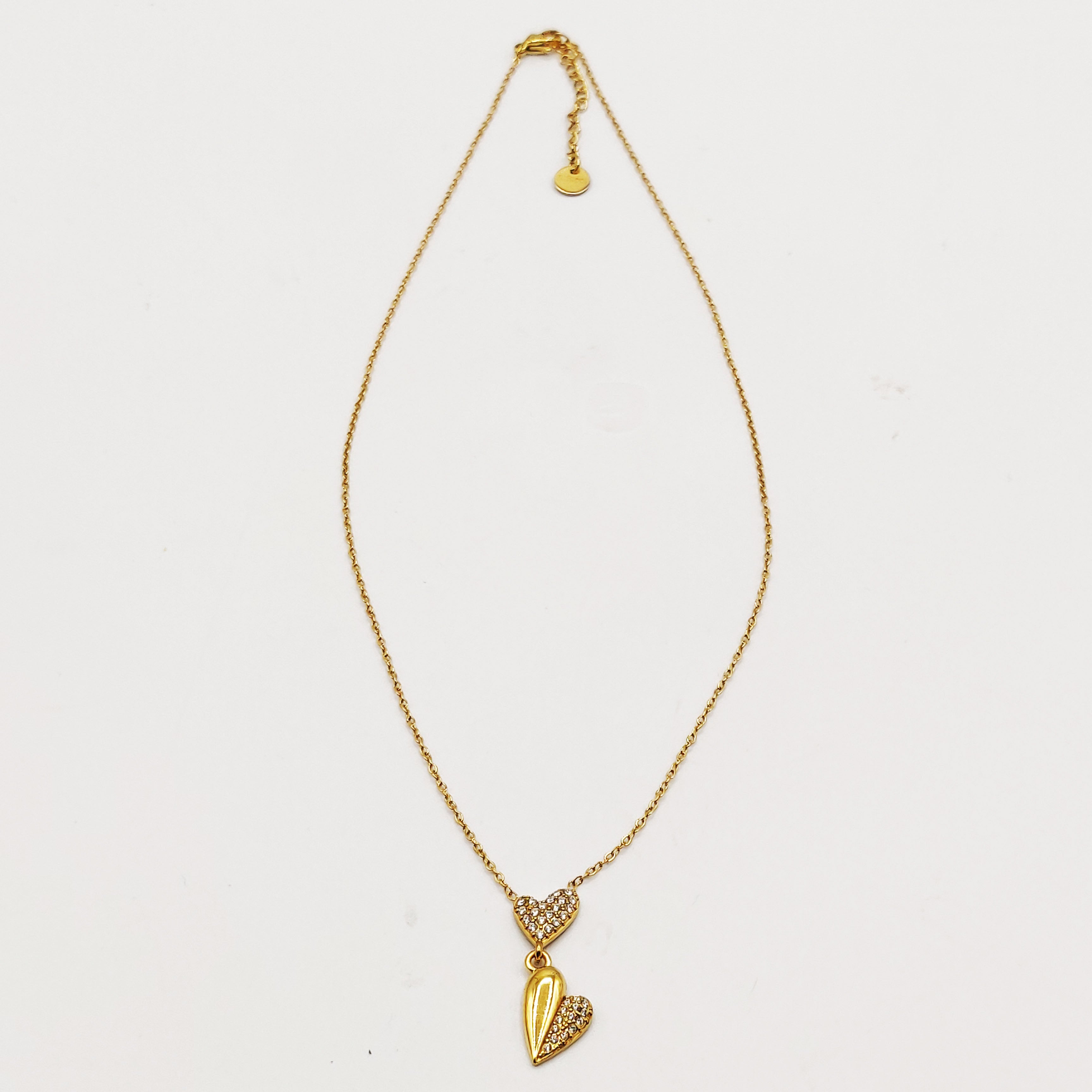 Collier Double Coeurs Bombé et Cristaux Luxe