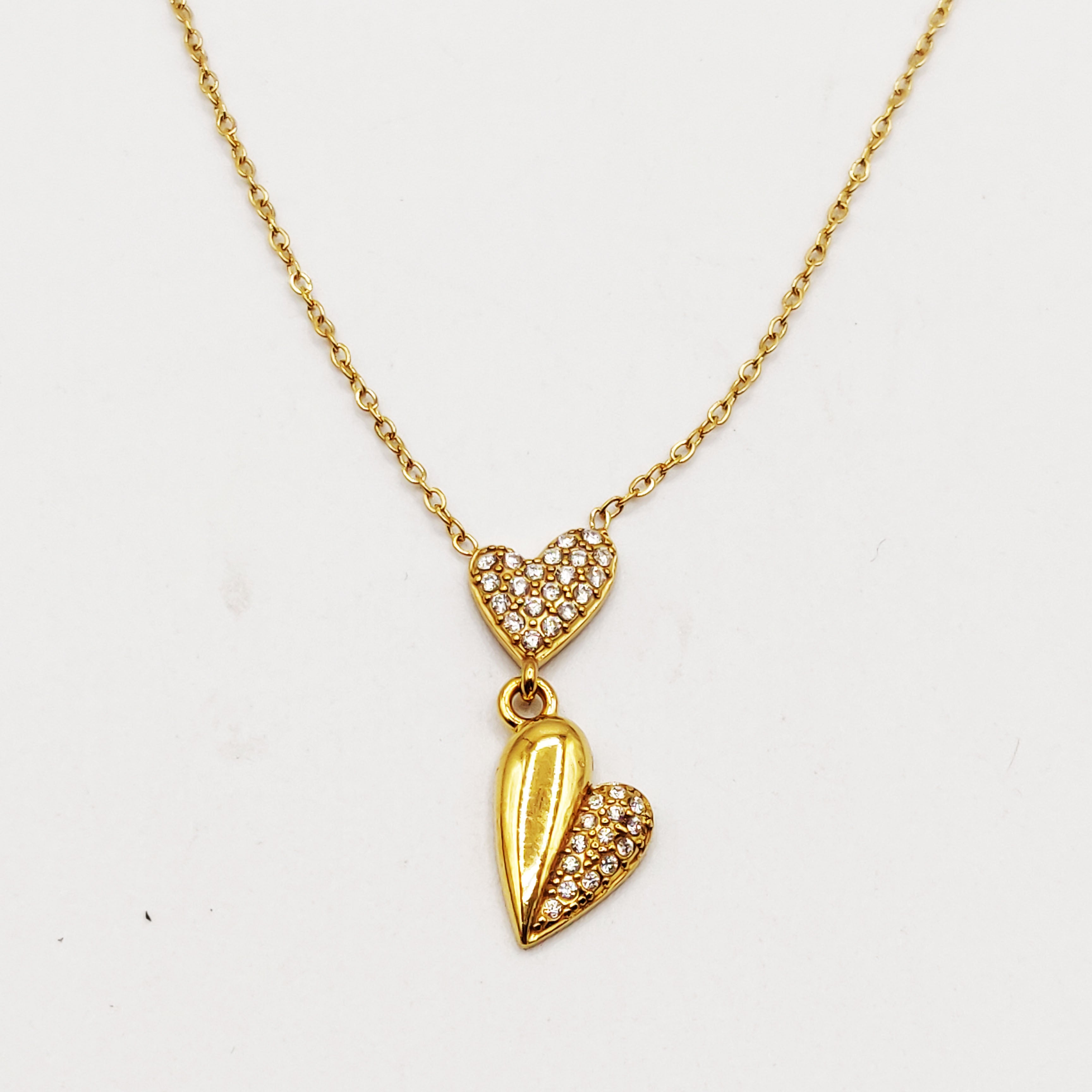 Collier Double Coeurs Bombé et Cristaux Luxe