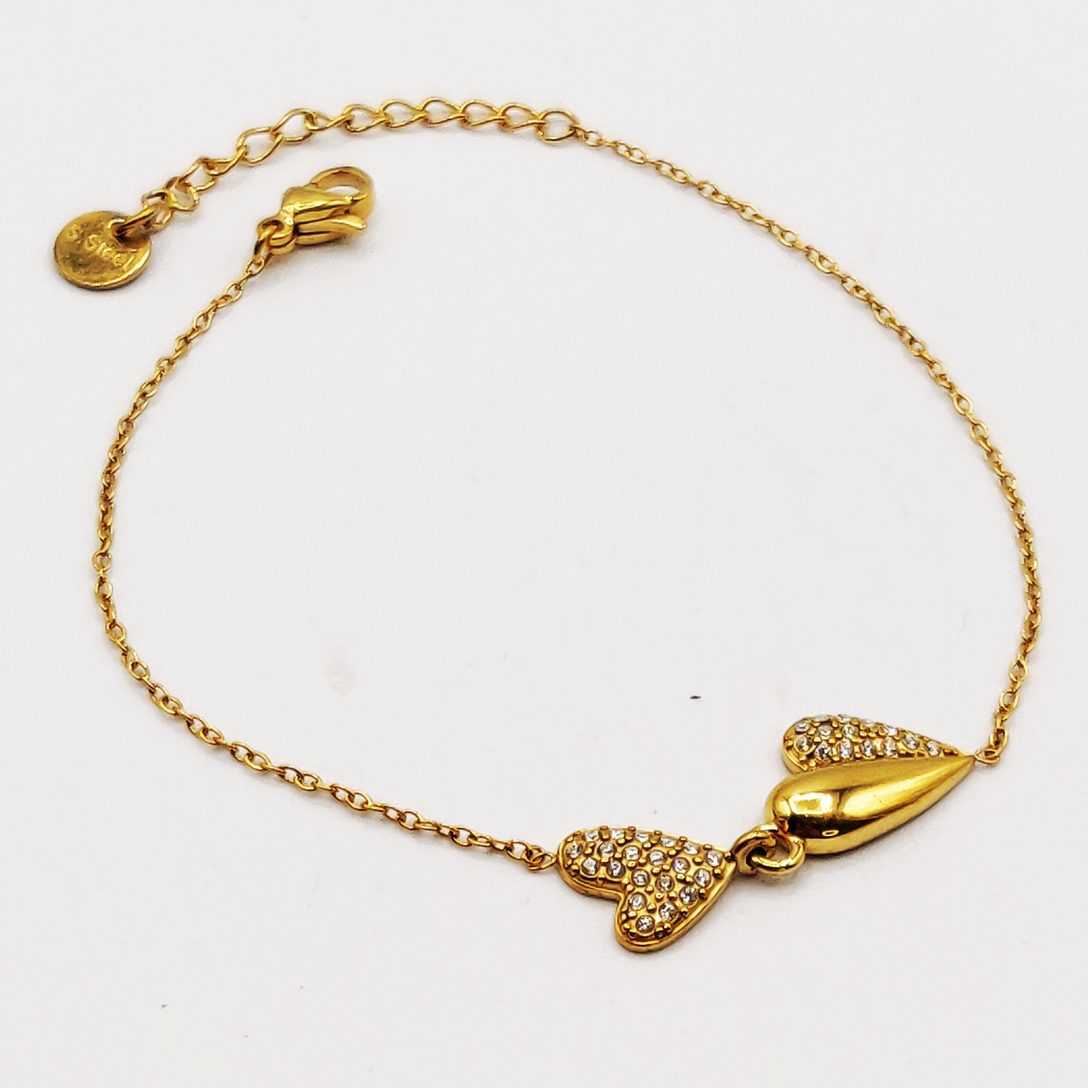 Bracelet Double Coeurs Bombé et Cristaux Luxe